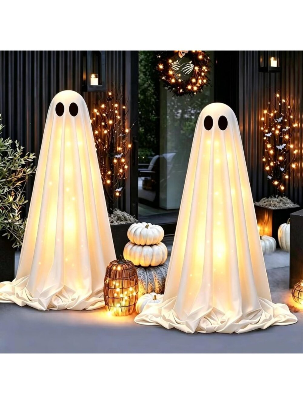 Set of 2 Light-Up 5 Ft Halloween Ghost Decorations for Outdoor Spooky Decor